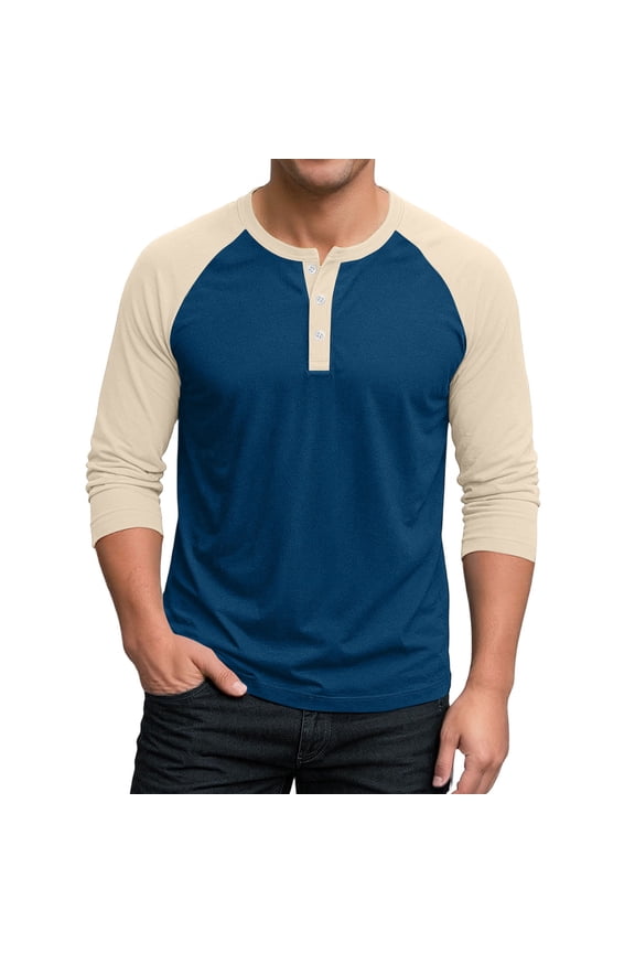 Mens 3/4 Quarter Sleeve Shirts - Slim Fit Baseball Raglan Henley T-Shirts Sport Athletic Jerseys Tee
