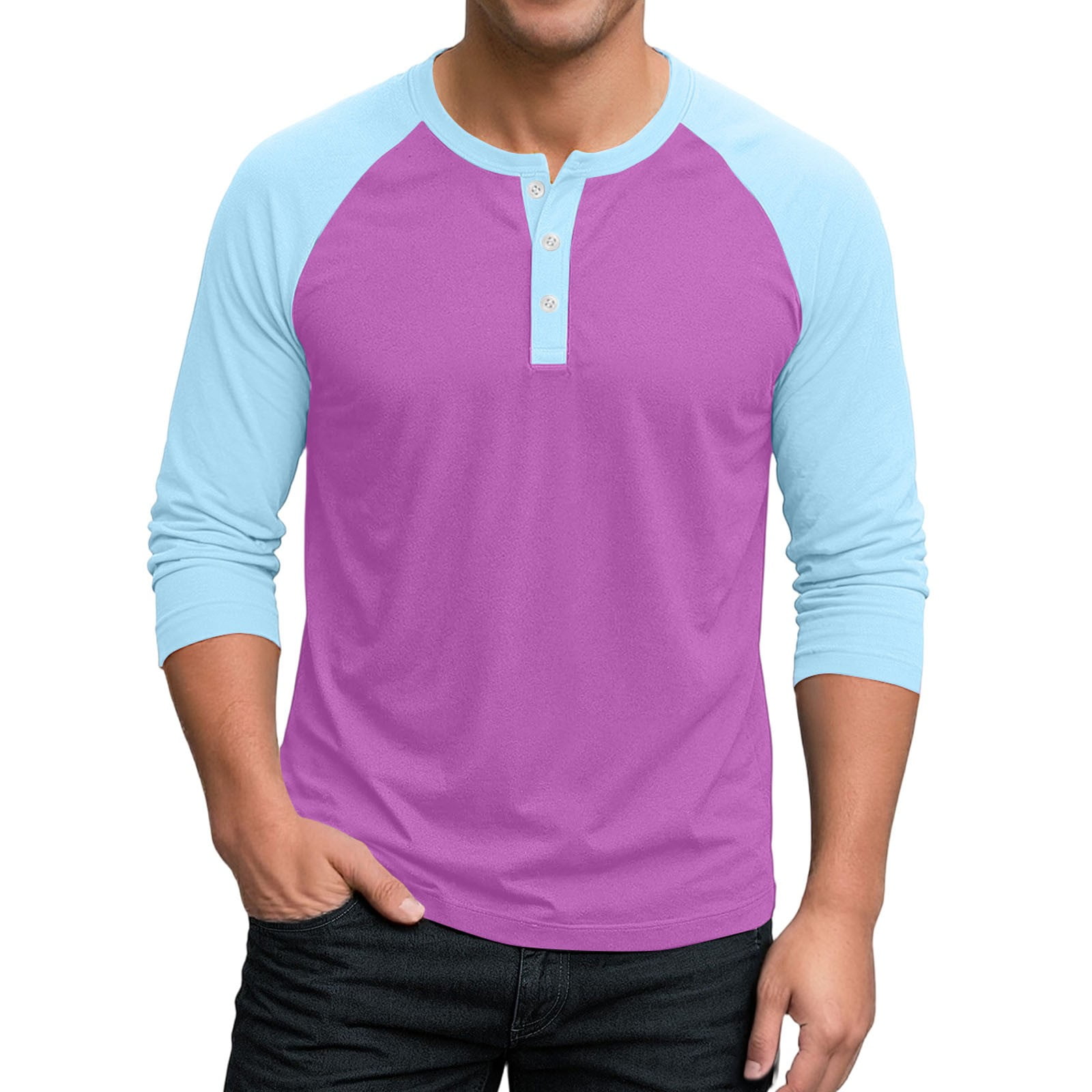 JGNGSHN Mens Raglan 3/4 Sleeve Henley Shirts Big and Tall Button