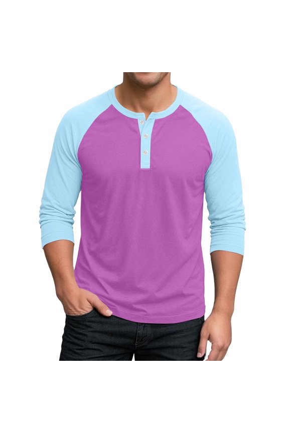 Mens Baseball Jerseys Raglan 3/4 Sleeve Henley Shirts Casual Crewneck Color Block Fall Athletic Tops