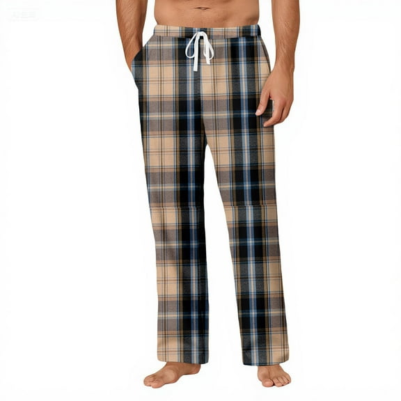 JGNGSHN Mens Buffalo Plaid Pajama Pants Soft Sleep Lounge Pant Warm Sleepwear Pants PJ Bottoms with Pockets and Button Fly