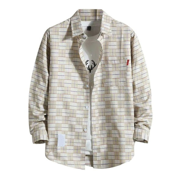 JGNGSHN Mens Casual Long Sleeve Button Down Shirts Fall Winter Plaid Flannel Shirts Lapel Outwear Jackets with Pocket