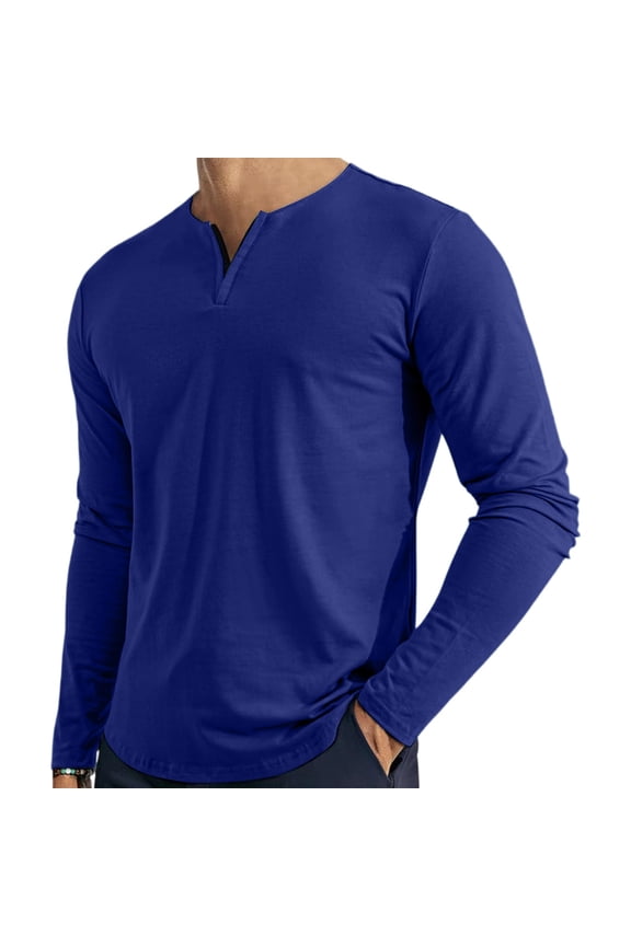 Mens Casual Muscle T-Shirt Long Sleeve V-Neck Longline Soft Solid Tee Shirt Casual Summer Fall Tops M