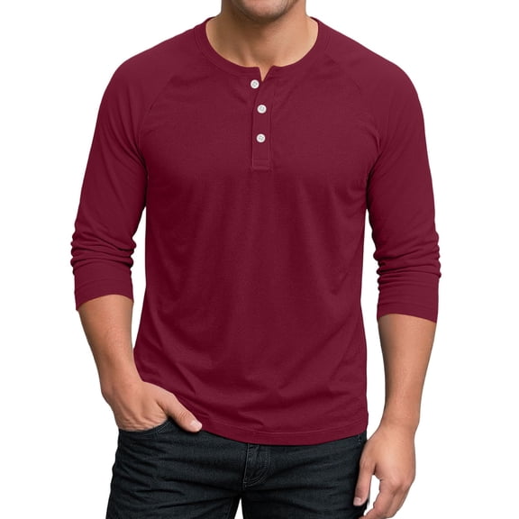 JGNGSHN Mens Casual Slim Fit T-Shirts Button Crewneck Henley Shirts Raglan 3/4 Sleeve Baseball Jerseys T Shirts