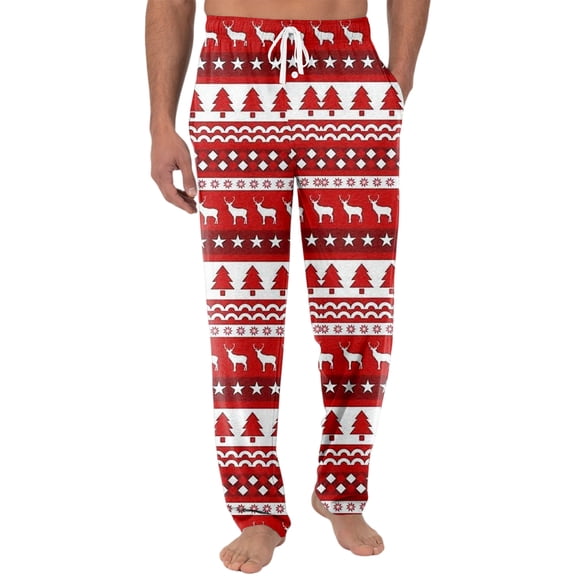 JGNGSHN Mens Christmas Pajamas Pants Retro Print Sleep Lounge Pant Warm Sleepwear Pants PJ Bottoms with Pockets and Button Fly