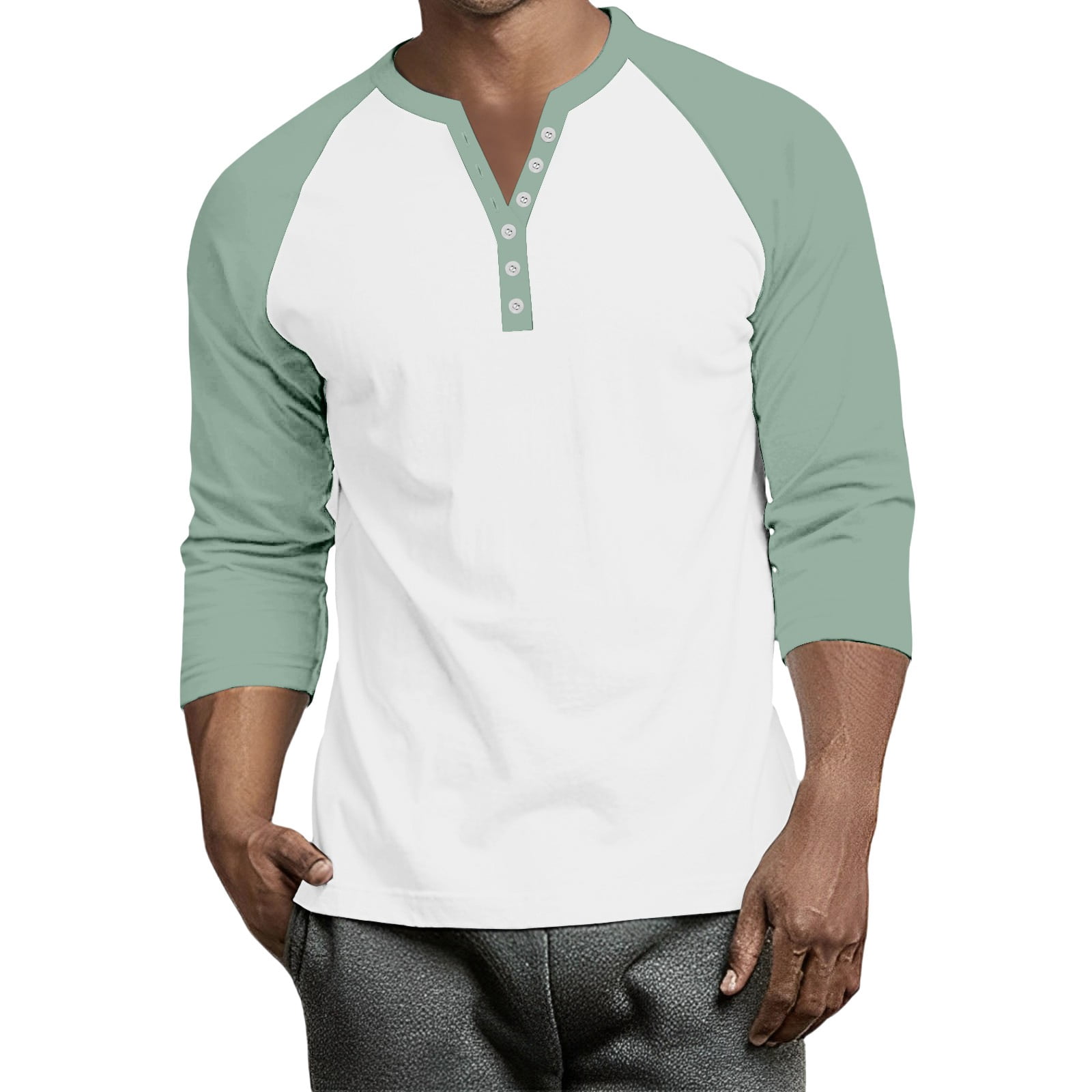 JGNGSHN Mens Contrast Raglan 3/4 Sleeve Henley Shirts Big and Tall