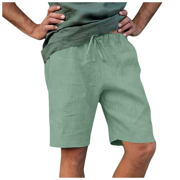 JGNGSHN Mens Cotton Linen Shorts Solid Color Casual Beach Shorts with Pockets Drawstring Fashion Soft Summer Short