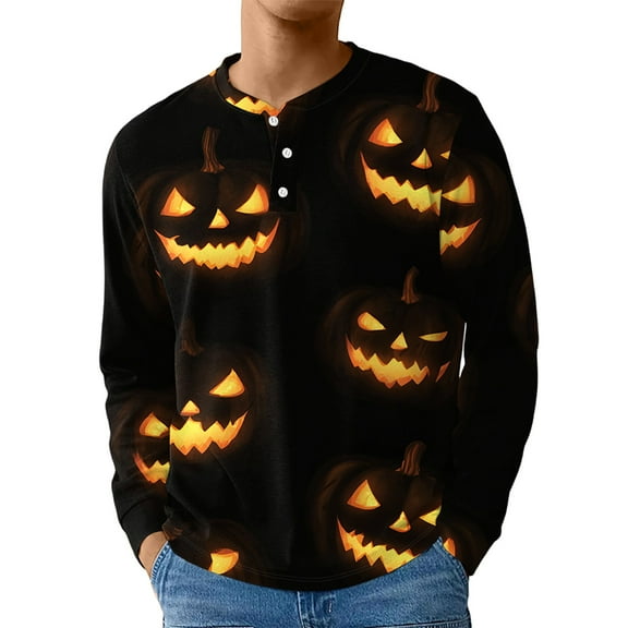 JGNGSHN Mens Halloween Graphic T-Shirts Casual Crew Neck Henley Shirts 3D Print Basic Fall Tees