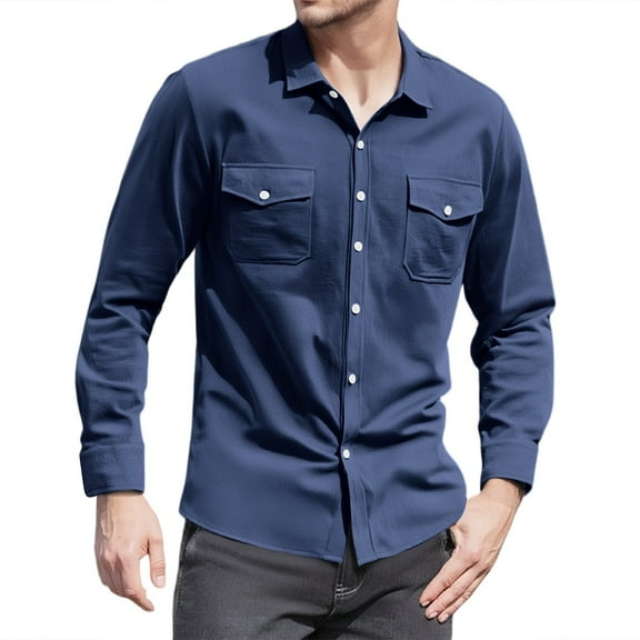 JGNGSHN Mens Long Sleeve Linen Shirts Button Loose Fit Work Shirt wiht Pockets 2025 Trendy Summer Fall Clothes
