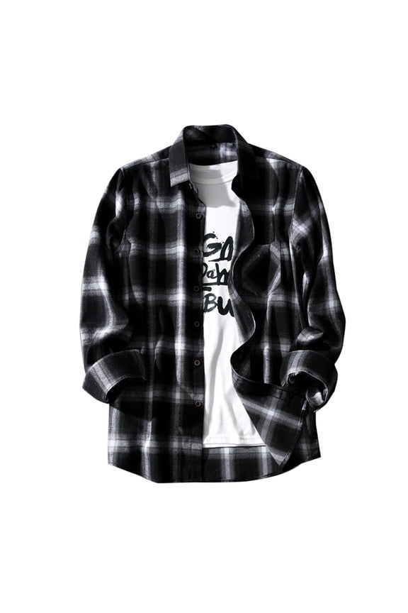 Mens Long Sleeve Plaid Shirts with Pocket Casual Button Down Shirt Fashion Classic Jacket