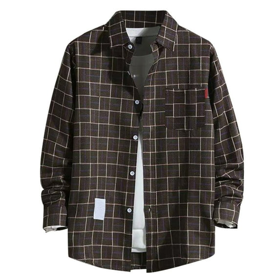 JGNGSHN Mens Long Sleeve Tee Shirts Casual Plaid Flannel Shirt Button Down Lapel Coat with Pocket Jacket for Men