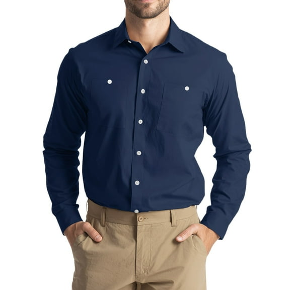 JGNGSHN Mens Long Sleeve Work Shirts Casual Button Down Summer Fall Tops with Two Chest Pockets XL
