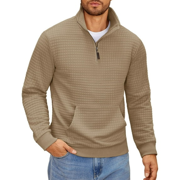 JGNGSHN Mens Quarter Zip Sweatshirt Long Sleeve Waffle Pullover Sweatshirt with Pocket