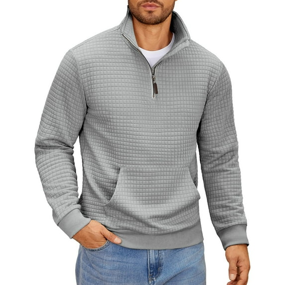 JGNGSHN Mens Quarter Zip Sweatshirt Long Sleeve Waffle Pullover Sweatshirt with Pocket