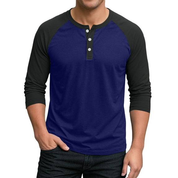 JGNGSHN Mens Raglan 3/4 Sleeve Henley Shirts Big and Tall Button Down Color Block Baseball Jerseys Tee