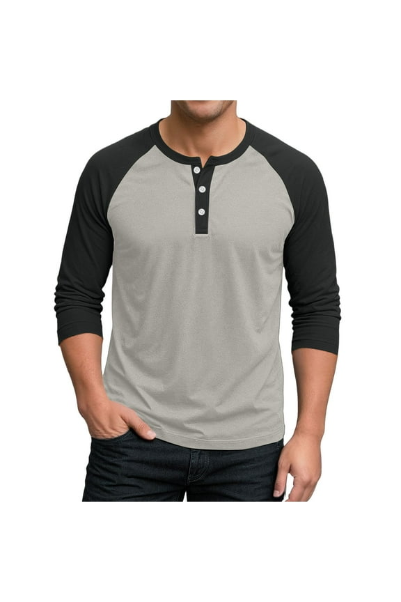 Mens Raglan 3/4 Sleeve Henley Shirts Big and Tall Button Down Color Block Baseball Jerseys Tee