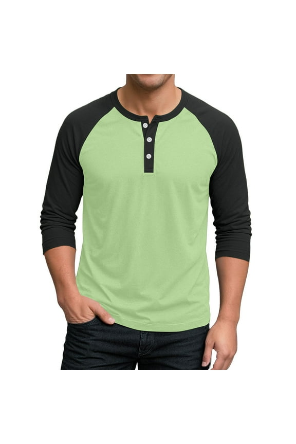 Mens Raglan 3/4 Sleeve Henley Shirts Big and Tall Button Down Color Block Baseball Jerseys Tee
