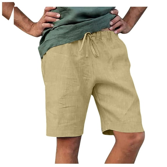 JGNGSHN Mens Summer Cotton Linen Shorts Solid Color Beach Shorts with Drawstring Pockets for Vacation, and Outdoor Activities