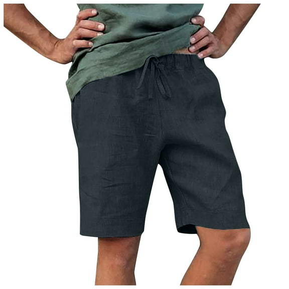 JGNGSHN Mens Summer Cotton Linen Shorts Solid Color Beach Shorts with Drawstring Pockets for Vacation, and Outdoor Activities