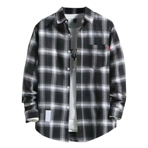 JGNGSHN Mens Winter Jacket Casual Long Sleeve Plaid Flannel Shirts Button Down Lapel Collar Shirt with Pocket