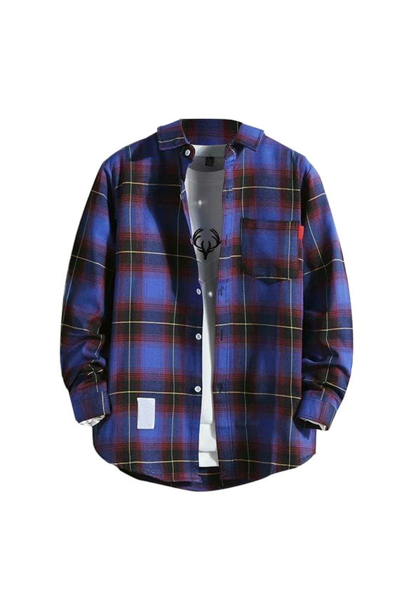 Mens Winter Jacket Casual Long Sleeve Plaid Flannel Shirts Button Down Lapel Collar Shirt with Pocket