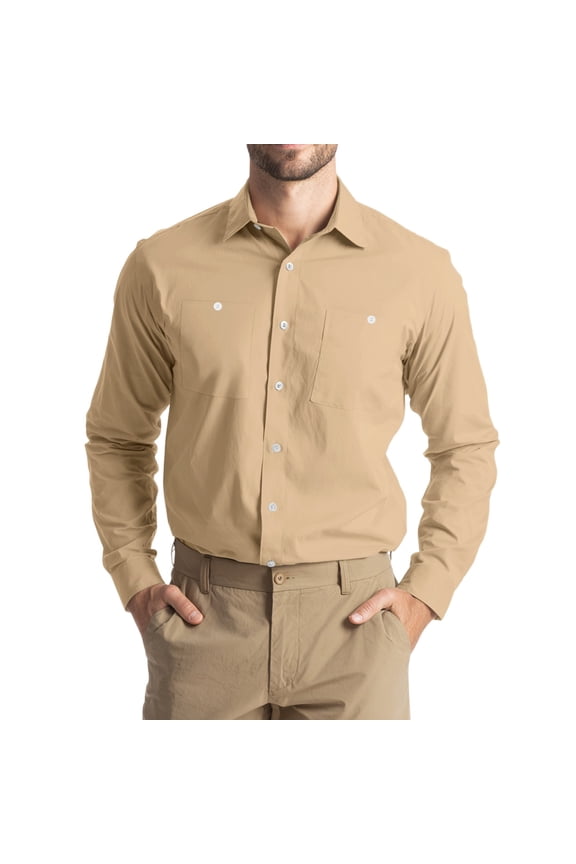 Mens Work Shirts Long Sleeve Button Down Classic Fall Summer Tops Slim Shirt with Two Chest Pocket M
