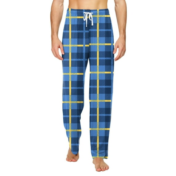 JGNGSHN Pajama for Men Drawstring Pants with Pocket Elastic Waist Srtaight Leg Lounge Pounge Pants Casual Loose Fit Plaid Trousers