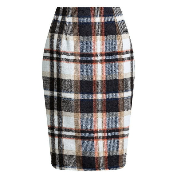 JGNGSHN Plaid Skirts for Women Slim Knee Length Pencil Wool Skirt Fashion Business wear