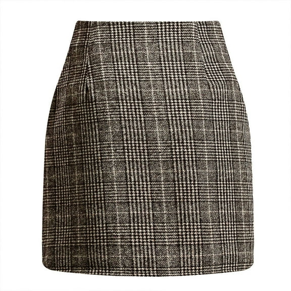 JGNGSHN Plaid Skirts for Women Trendy High Waist Bodycon Pencil Wool Mini Skirt