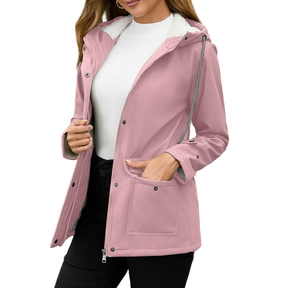 JGNGSHN Rain Jacket for Women Fleece Lined Waterproof Lightweight Hooded Raincoat for Hiking Travel Outdoor