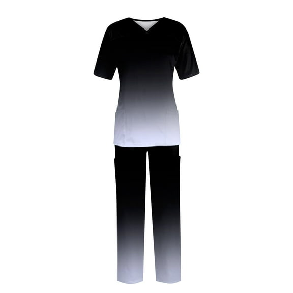 JGNGSHN Scrubs Set for Women Soft V-Neck Pocket Top & Drawstring Straight Jogger Scrub Pants Fashion Gradient Nursing Scrubs Set Uniform
