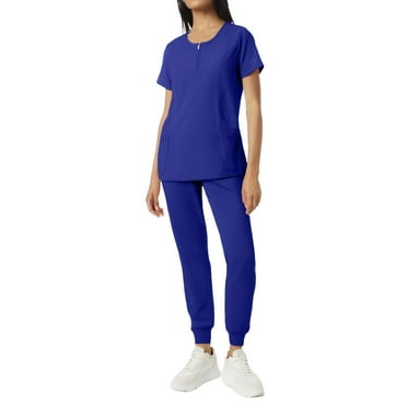 JGNGSHN Scrubs Set for Women Zipeper Round Neck Top & Jogger Scrub Pants with 4 Pockets