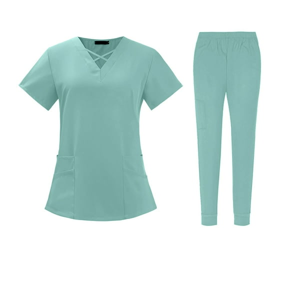 JGNGSHN Scrubs Suit Set for Women Modern V-Neck Scrubs Top & Yoga Jogger Pants Nursing Uniform Solid Workwear with 7 Pocket
