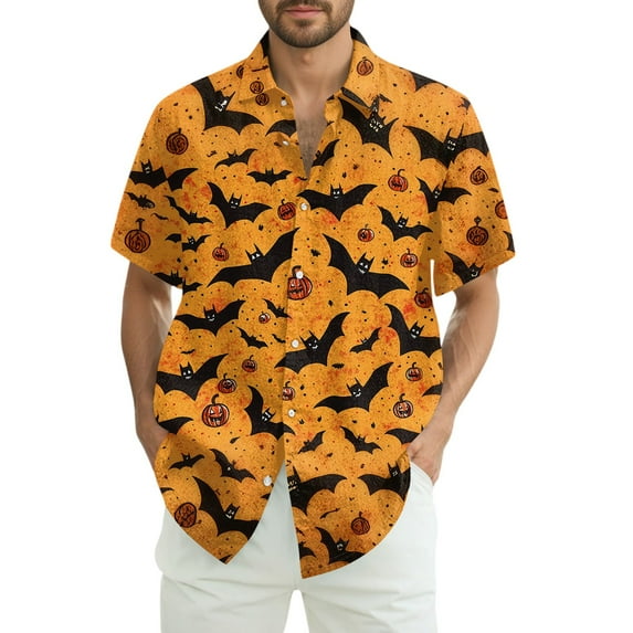 JGNGSHN Short Sleeve Halloween Costumes for Men Casual Button Down Hawaiian Holiday Beach Shirts Cute Skull Printed Tees