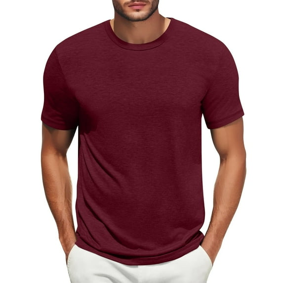 JGNGSHN Stylish Men's Solid Color Short Sleeve T-Shirt, Slim Fit Comfortable Round Neck Shirt