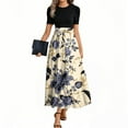 thumbnail image 1 of JGNGSHN Sundresses for Women Short Sleeve Maxi Dress Casual Floral T-Shirt Beach Dress Waist Tie Front Belted Patchwork Wrap Dress, 1 of 3
