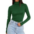thumbnail image 1 of JGNGSHN Turtleneck Tops for Women 2025 Fall Winter Basic Double Lined Layering Lightweight Slim Fitted Shirts Green, 1 of 5