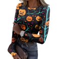 thumbnail image 1 of JGNGSHN Women Long Sleeve Halloween Tops Casual Crewneck Stretchy Fitted Ribbed Trendy Skeleton Graphic Basic Tee Fall Winter Clothes, 1 of 8