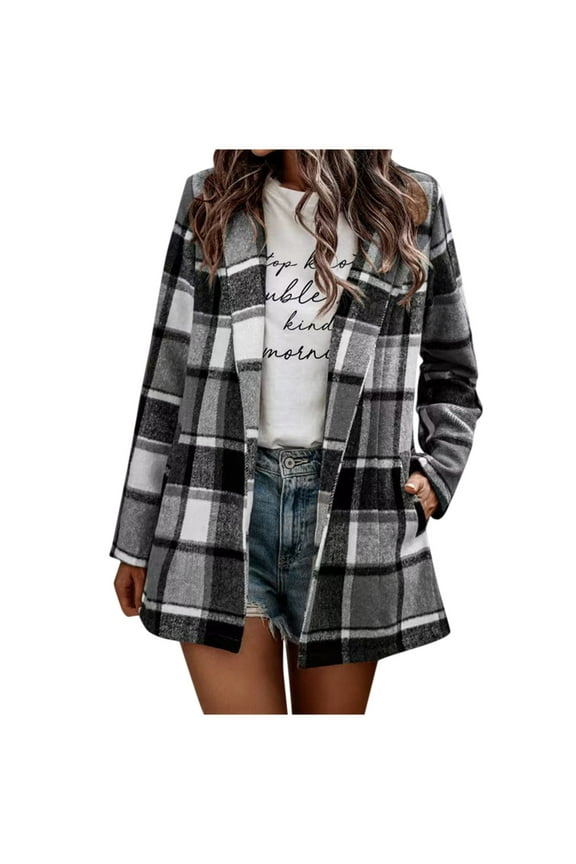 Women Plaid Shacket Jacket Trendy Fall Casual Button Flannel Tartan Trench Coat Winter Clothing with Pockets