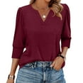 thumbnail image 1 of JGNGSHN Women's 3/4 Length Sleeve Tops Fashion Casual Solid Color V-Neck Shirts Loose Fit Vocation Basic Tees Summer Fall Clothes 2025, 1 of 4