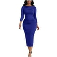 thumbnail image 1 of JGNGSHN Women's Bodycon Dresses Ruched Long Sleeve Round Neck Work Office Midi Pencil Dress, 1 of 8