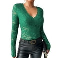 thumbnail image 1 of JGNGSHN Women's Dressy Floral Lace Tops Long Sleeve V Neck Shirt See Through Slim Fit Blouse, 1 of 7
