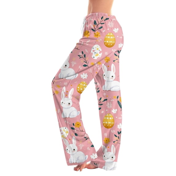 JGNGSHN Women’s Easter Pajamas, Soft Lounge Pants, Loose Fit, Wide Leg Sleepwear with Elastic Waist Pink XL