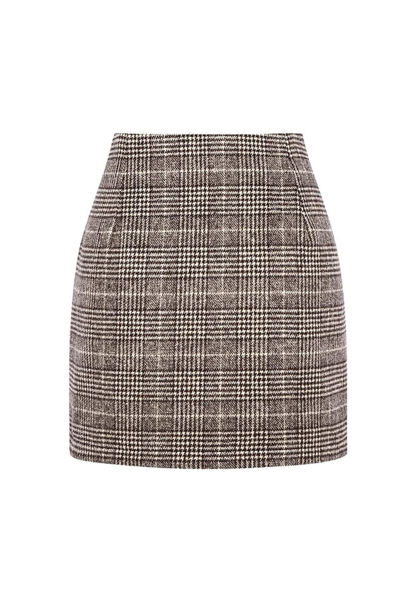 Women's Elegant Skirt High Waist Bodycon Trendy Pencil Mini Wool Plaid Skirts