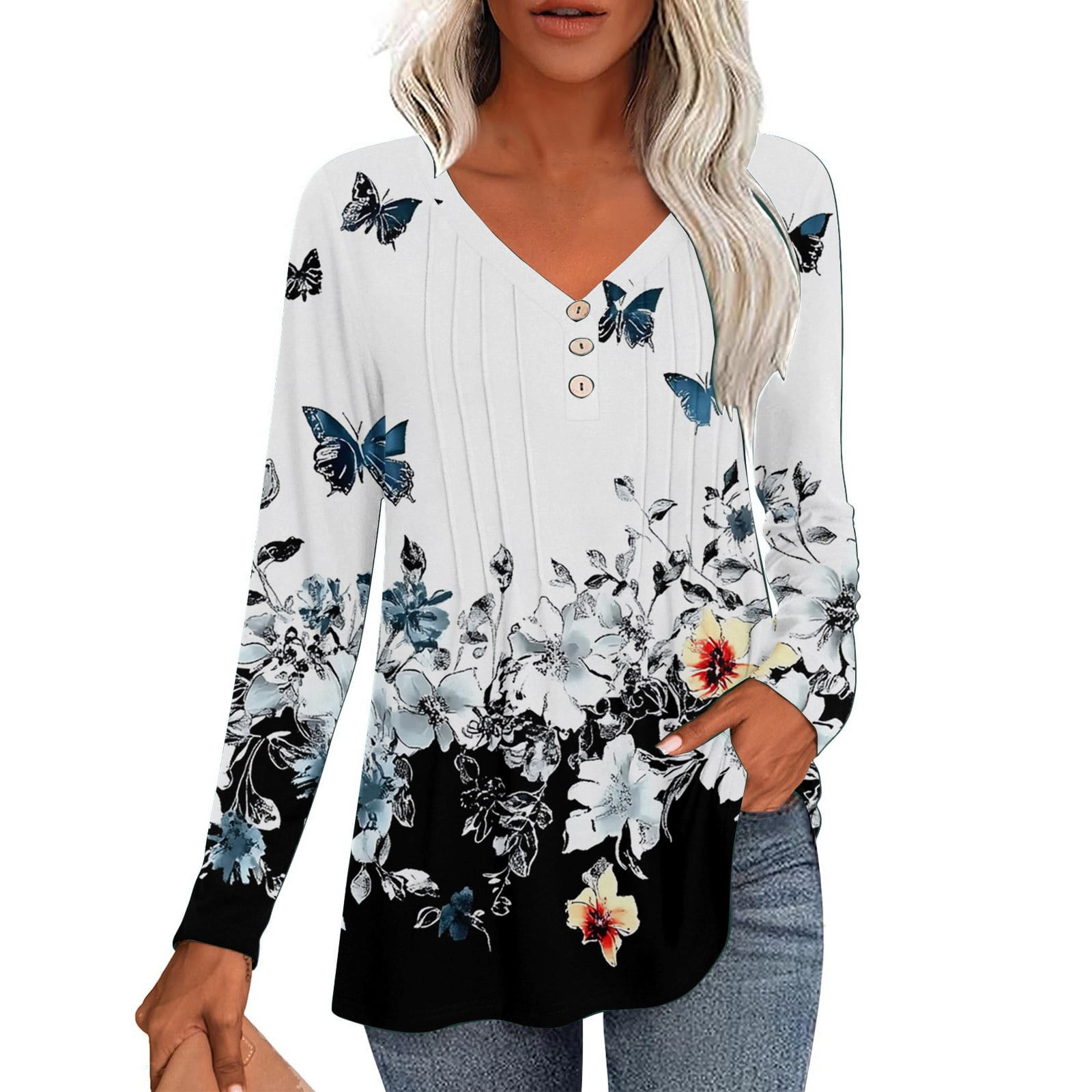 SHIJIALI Women's Plus Size Henley Tunic Top – V-Neck Short Sleeve, Flowy Rayon Blouse, XX-Large