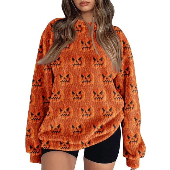 JGNGSHN Women's Halloween Sweatshirts Crewneck Pullover Long Sleeve Flannel Sweater Top Spooky Season Pumpkins Ghost Graphic Shirts Thanksgiving Fall Tops