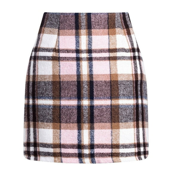 JGNGSHN Women's High Waist Bodycon Pencil Skirt Casual Fashion Wool Mini Plaid Skirts