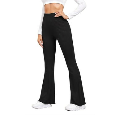 JGNGSHN Women's High Waist Ribbed Flared Leggings Solid Color Yoga Pants Stretchy Casual Soft Tights