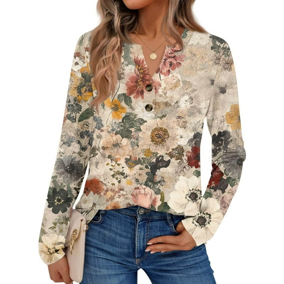 JGNGSHN Women's Long Sleeve V Neck T Shirts Cute Henley Tops Casual Shirts Blouses 2025 Fall Work Outfits Clothes