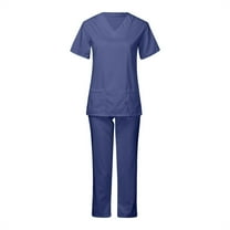 JGNGSHN Women's Medical Scrubs Set Modern Fit 4 Pocket V-Neck Top Soft 2-Way Stretch Straight Leg Pants Nursing Uniform