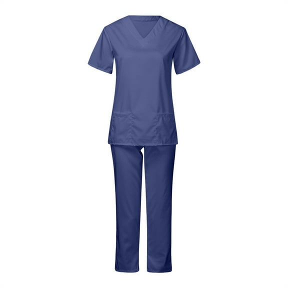 JGNGSHN Women's Medical Scrubs Set Modern Fit 4 Pocket V-Neck Top Soft 2-Way Stretch Straight Leg Pants Nursing Uniform
